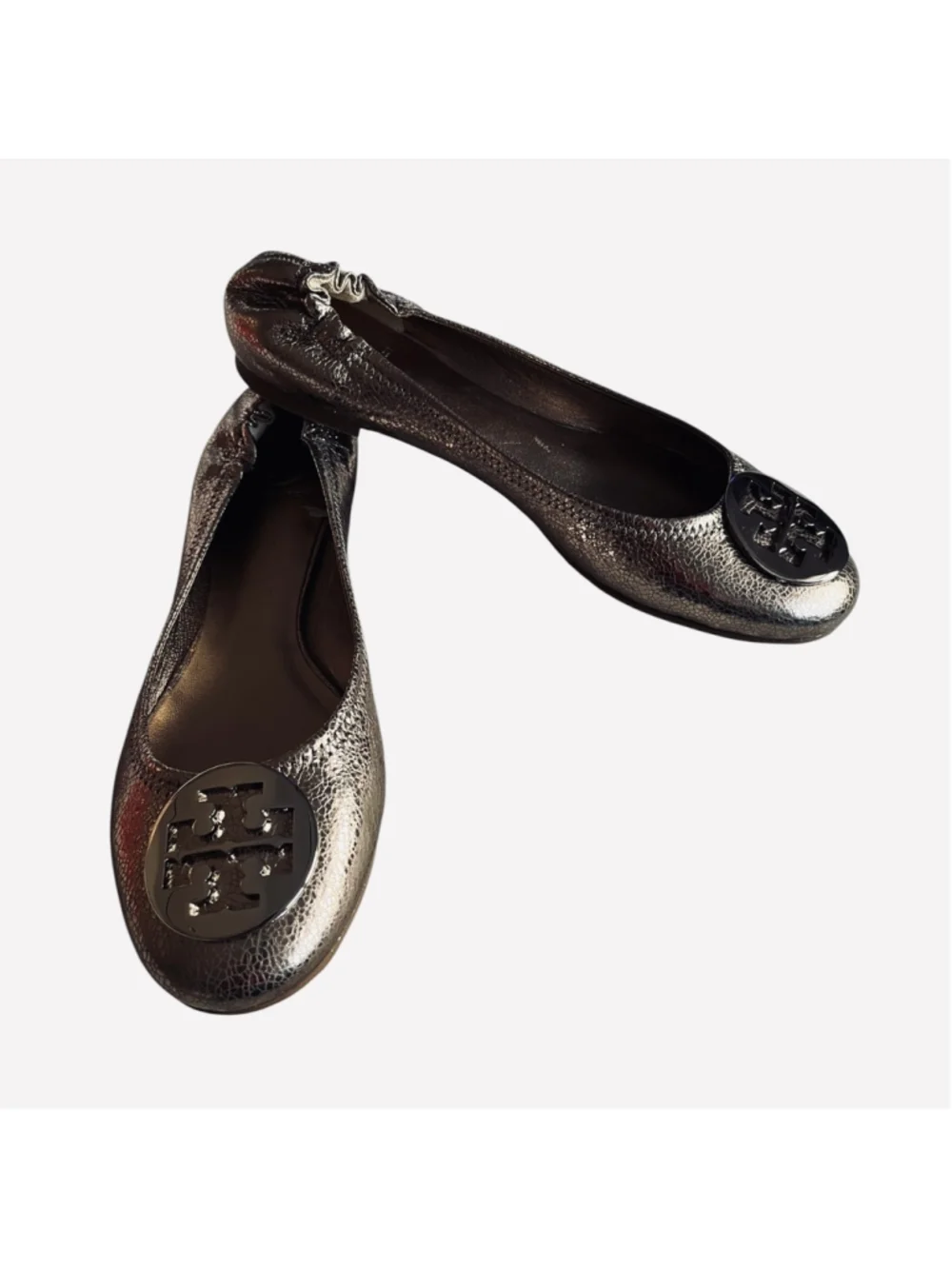 Tory Burch Metal Luna Silver REVA Ballet Flats Size 11